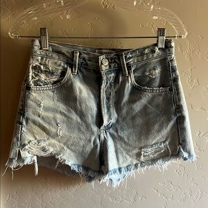 AGOLDE Women's Distressed Denim Shorts - Light Blue